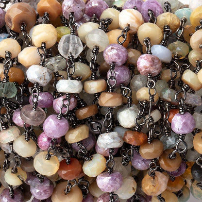 5-5.5mm Multi Gemstone Faceted Rondelles on Black Gold .925 Chain