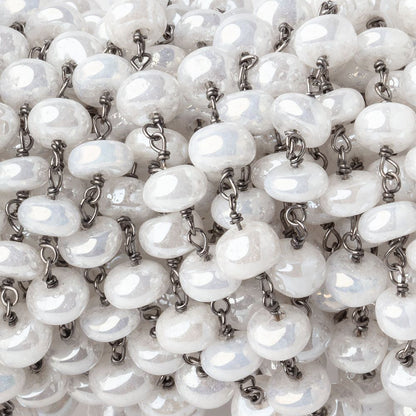 5-5.5mm Mystic White Quartz Plain Rondelles on Black Gold over .925 Silver Chain