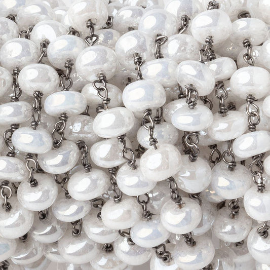 5-5.5mm Mystic White Quartz Plain Rondelles on Black Gold over .925 Silver Chain