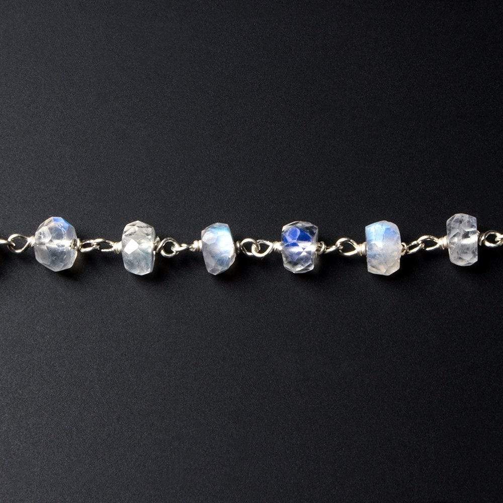 5-5.5mm Rainbow Moonstone rondelle .925 Silver Chain by the foot 38 pieces