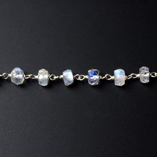 5-5.5mm Rainbow Moonstone rondelle .925 Silver Chain by the foot 38 pieces