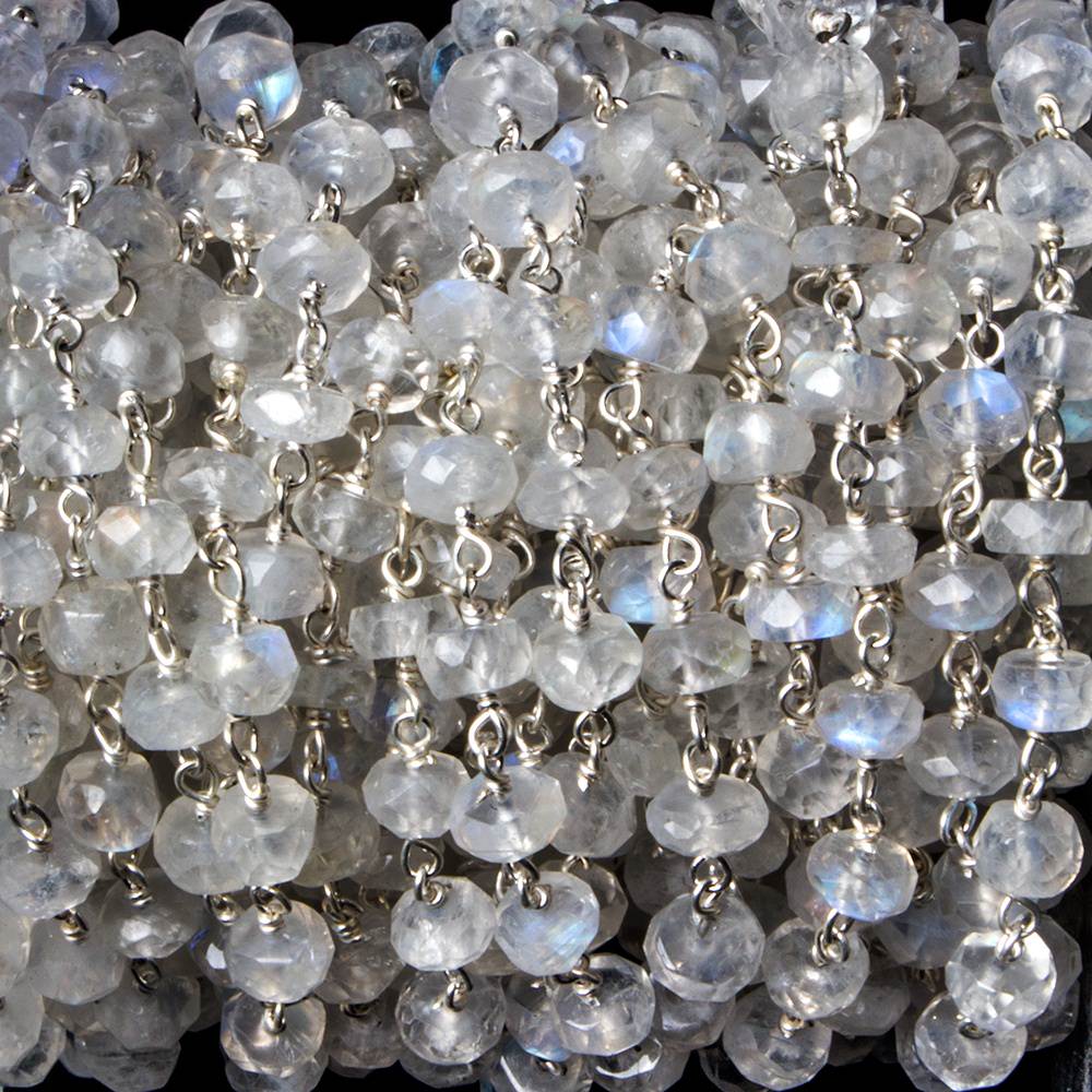 5-5.5mm Rainbow Moonstone rondelle .925 Silver Chain by the foot 38 pieces