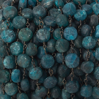 5-6.5mm Matte Apatite plain coin Black Gold plated Chain by the foot 27 beads