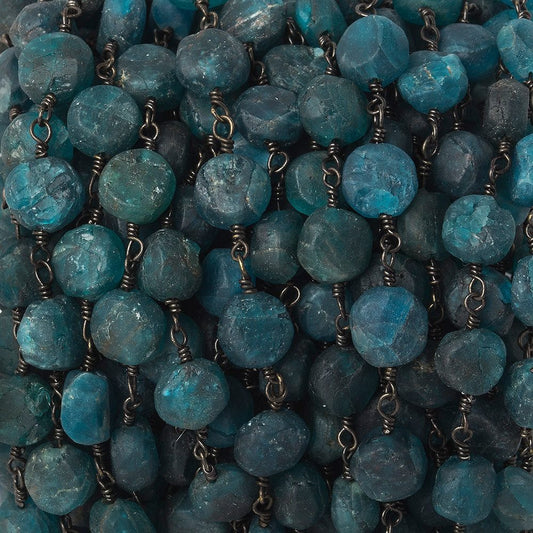 5-6.5mm Matte Apatite plain coin Black Gold plated Chain by the foot 27 beads