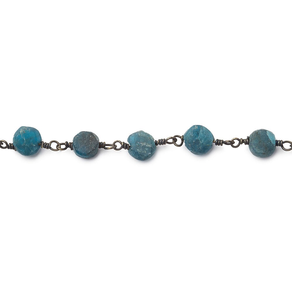 5-6.5mm Matte Apatite plain coin Black Gold plated Chain by the foot 27 beads
