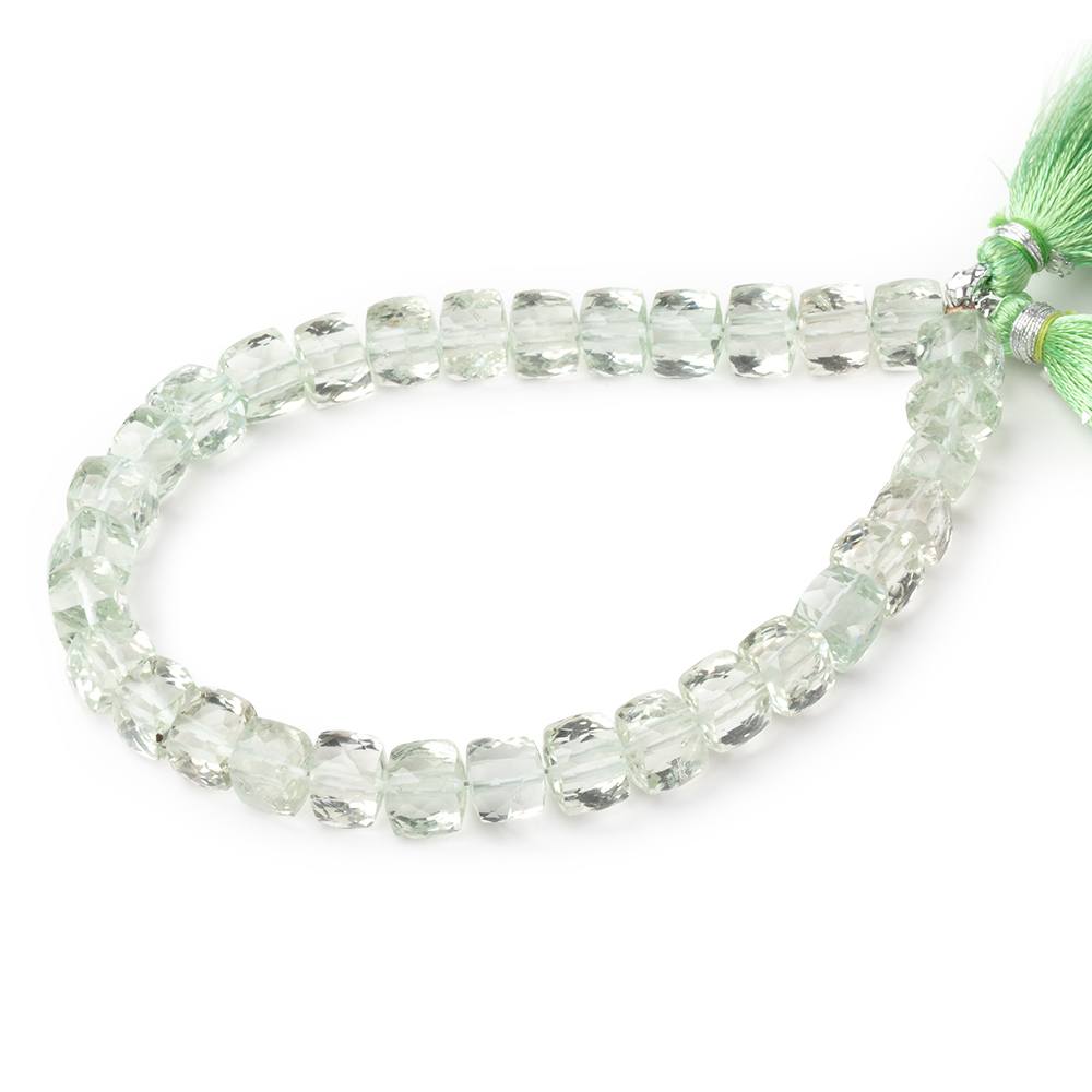 5-6.5mm Prasiolite Green Amethyst faceted cubes 8 inches 33 beads AA