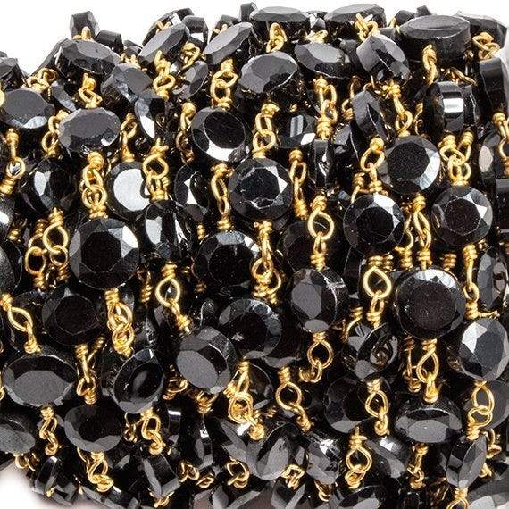 5-6mm Black Spinel bezel faceted coin Gold plated Chain by the foot 27 pcs
