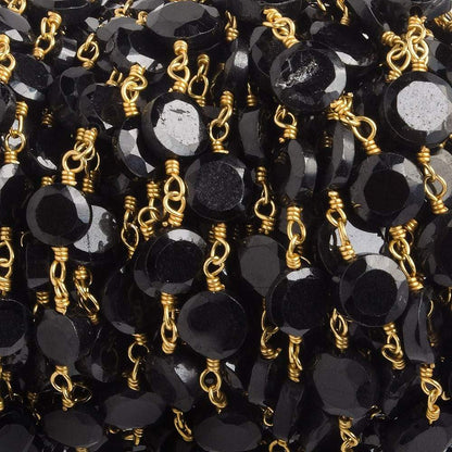 5-6mm Black Spinel bezel faceted coin Gold plated Chain by the foot 27 pcs