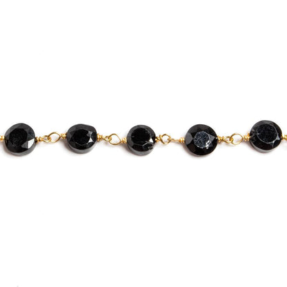 5-6mm Black Spinel bezel faceted coin Gold plated Chain by the foot 27 pcs