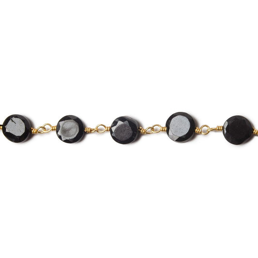 5-6mm Black Spinel bezel faceted coin Gold plated Chain by the foot 27 pcs
