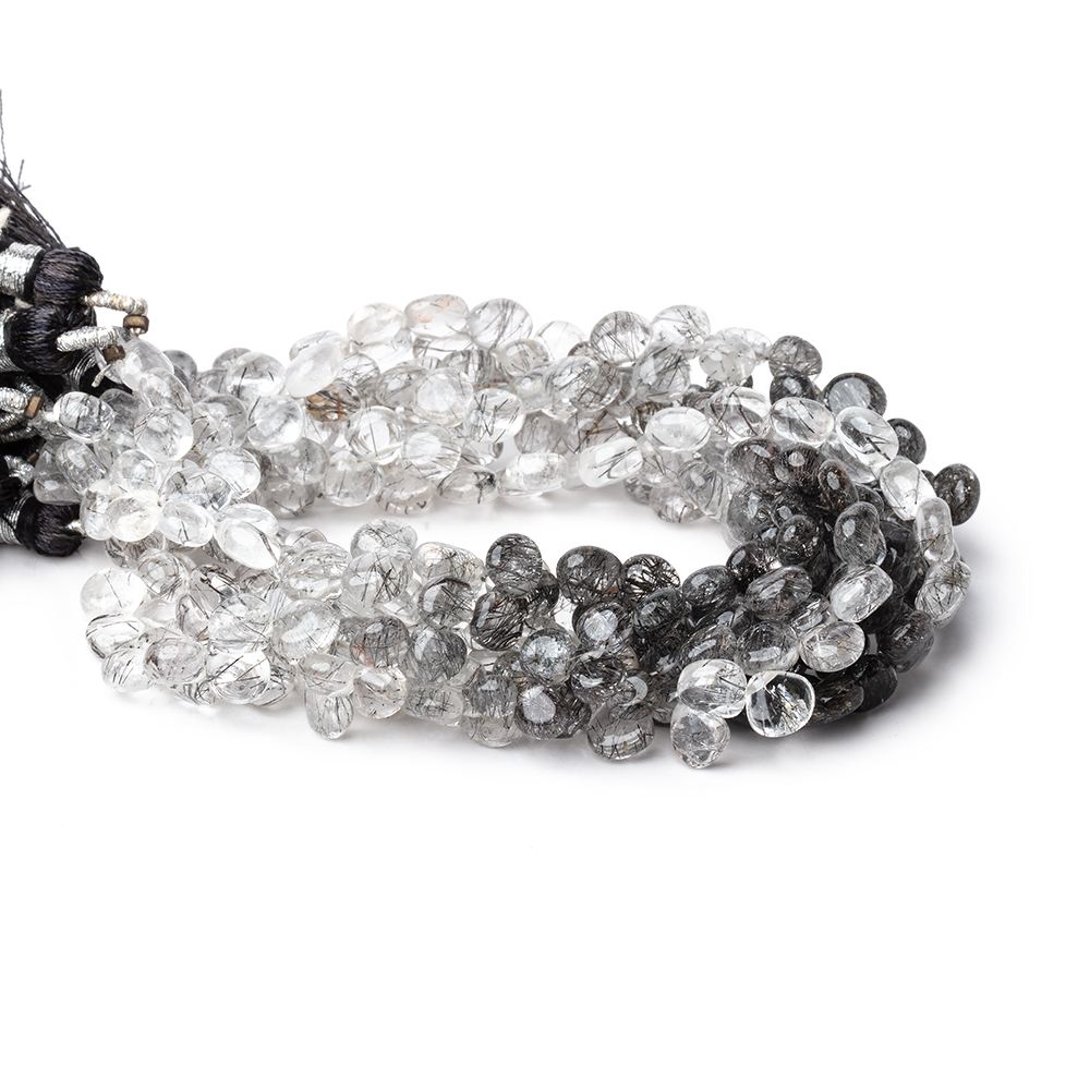 5-6mm Black Tourmalinated Quartz Plain Heart Beads 8.5 inch 64 pieces