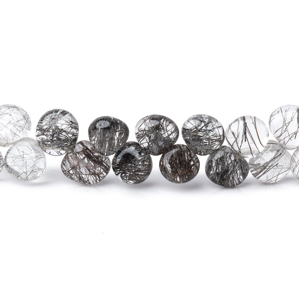 5-6mm Black Tourmalinated Quartz Plain Heart Beads 8.5 inch 64 pieces