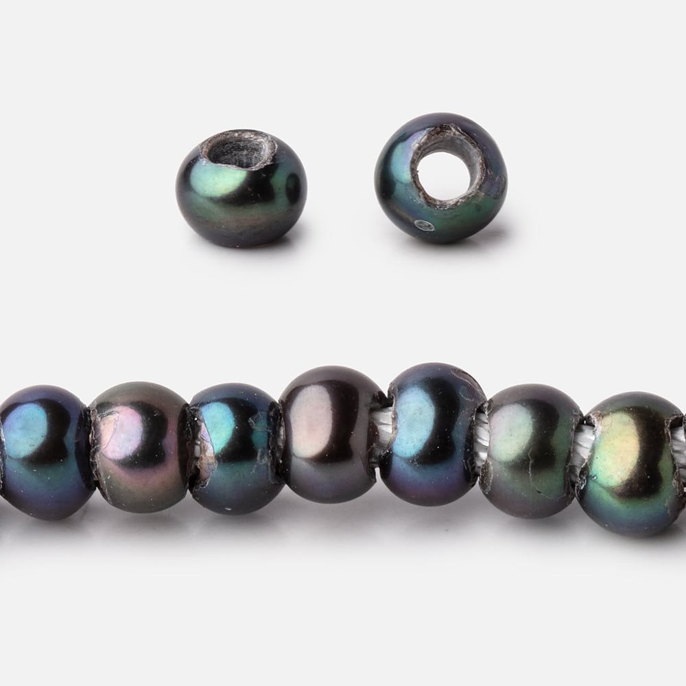 5-6mm Blue Peacock Off Round 2.5mm Large Hole Pearls 95 Beads