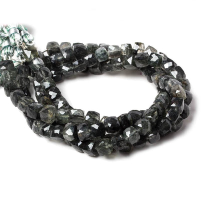 5-6mm Dark Chlorite in Quartz faceted cubes 8.25 inch 31 Beads