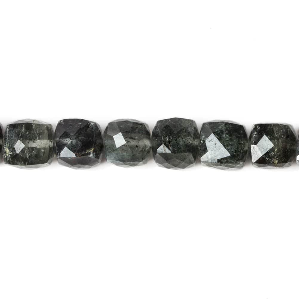5-6mm Dark Chlorite in Quartz faceted cubes 8.25 inch 31 Beads