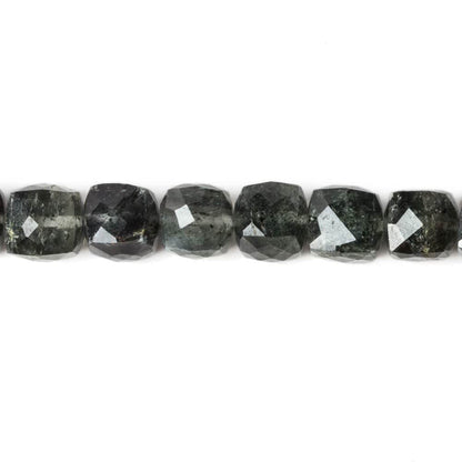 5-6mm Dark Chlorite in Quartz faceted cubes 8.25 inch 31 Beads