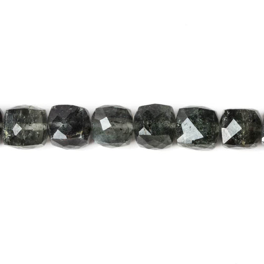 5-6mm Dark Chlorite in Quartz faceted cubes 8.25 inch 31 Beads