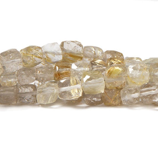 5-6mm Golden Rutilated Quartz faceted cube beads 8 inch 38 pieces