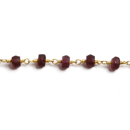 5-6mm Matte Garnet rondelle Gold plated Chain by the foot 32 pieces