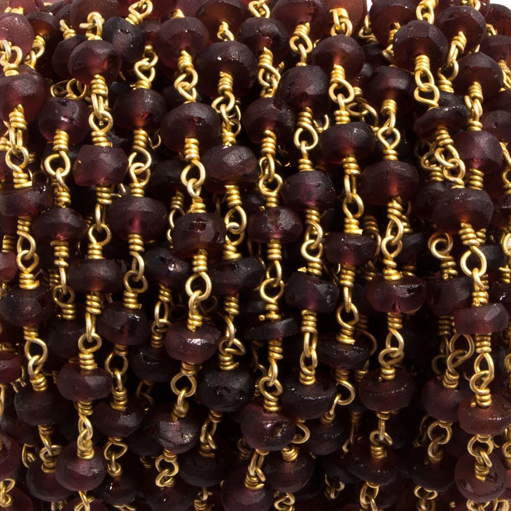 5-6mm Matte Garnet rondelle Gold plated Chain by the foot 32 pieces
