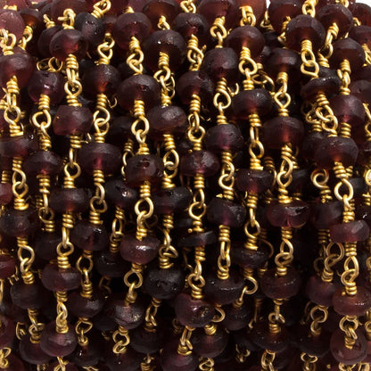 5-6mm Matte Garnet rondelle Gold plated Chain by the foot 32 pieces