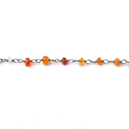 2.5-3mm Multi Color Fire Opal faceted rondelle Black Gold .925 Chain by the foot