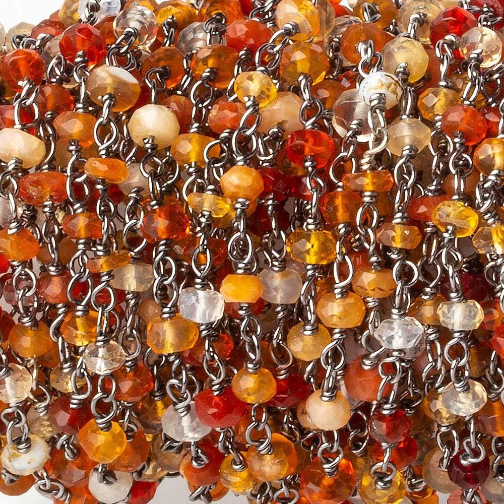 2.5-3mm Multi Color Fire Opal faceted rondelle Black Gold .925 Chain by the foot