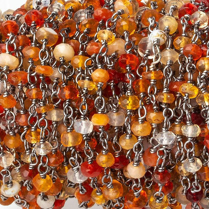 2.5-3mm Multi Color Fire Opal faceted rondelle Black Gold .925 Chain by the foot