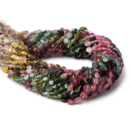 5-6mm Multi Color Tourmaline plain coins 14 inch 57 beads A