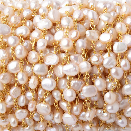 5-6mm Pink Baroque Pearls on Gold Plated Chain