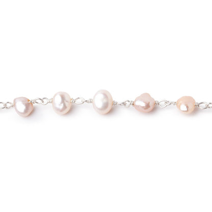 5-6mm Pink Baroque Pearls on Silver Plated Chain
