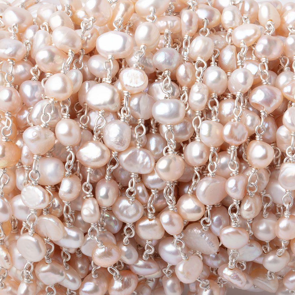 5-6mm Pink Baroque Pearls on Silver Plated Chain
