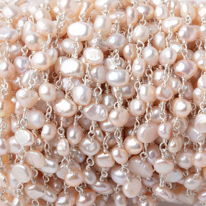 5-6mm Pink Baroque Pearls on Silver Plated Chain