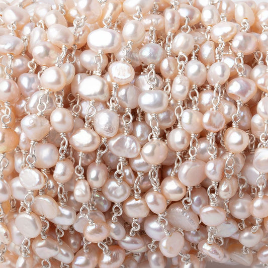 5-6mm Pink Baroque Pearls on Silver Plated Chain