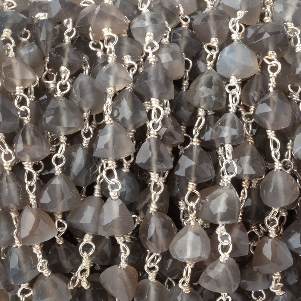 5-6mm Platinum Moonstone Faceted Trillions on .925 Silver Chain