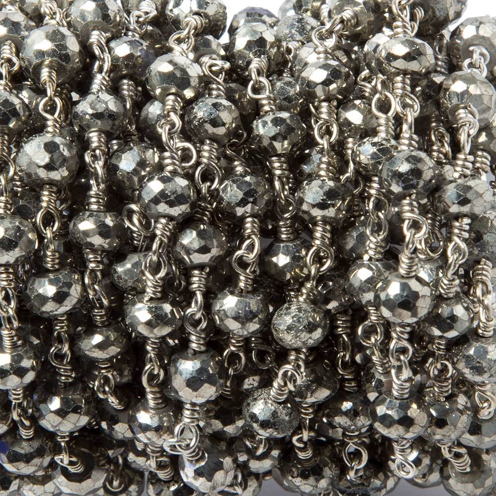 5-6mm Pyrite faceted rondelle Silver Chain by the foot 26 pieces