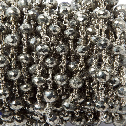 5-6mm Pyrite faceted rondelle Silver Chain by the foot 26 pieces