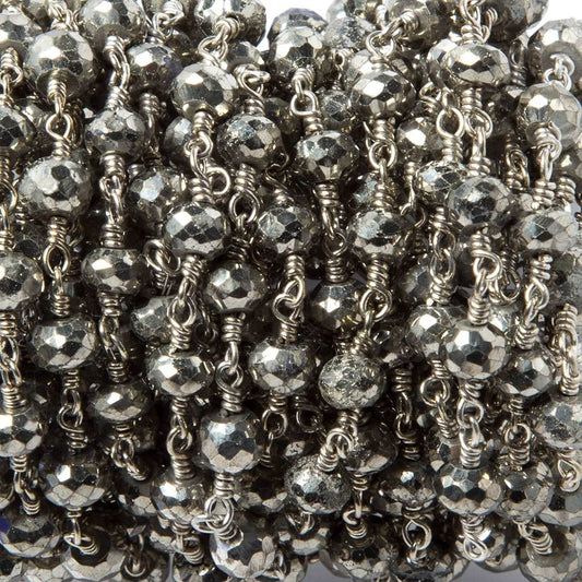 5-6mm Pyrite faceted rondelle Silver Chain by the foot 26 pieces
