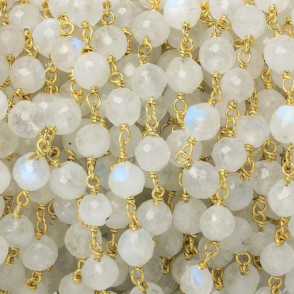 5-6mm Rainbow Moonstone faceted round Vermeil Chain by the foot 27 pieces