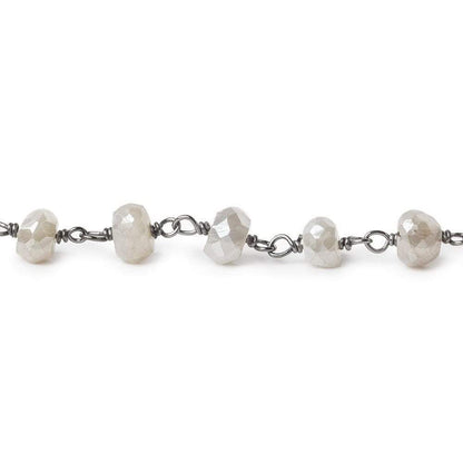 5-6mm Silver Mystic White Moonstone faceted rondelle Black Gold .925 Silver Chain by the foot 35 beads