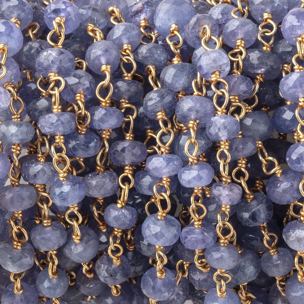 5-6mm Tanzanite Faceted Rondelle Beads on Vermeil Chain