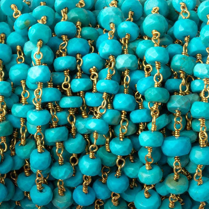 5-6mm Turquoise faceted rondelle Vermeil Chain by the foot 34 pcs