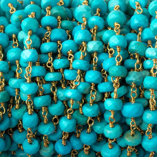 5-6mm Turquoise faceted rondelle Vermeil Chain by the foot 34 pcs