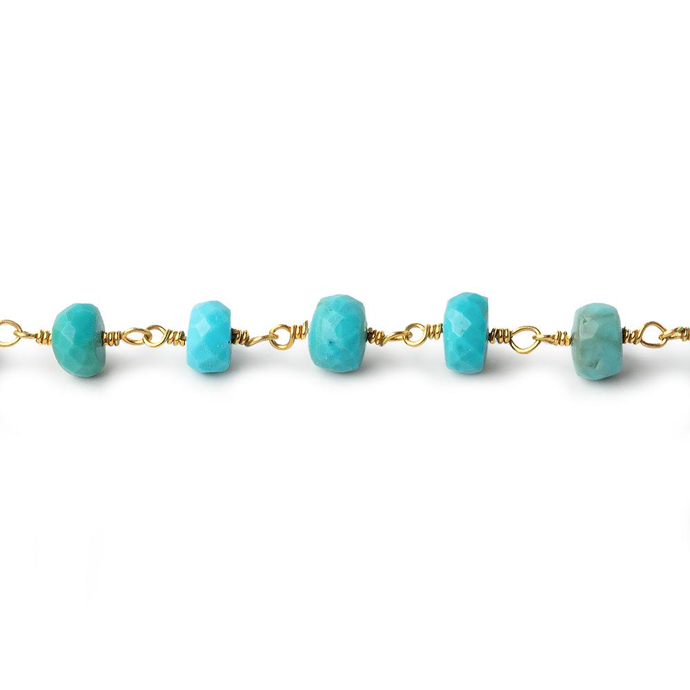 5-6mm Turquoise faceted rondelle Vermeil Chain by the foot 34 pcs