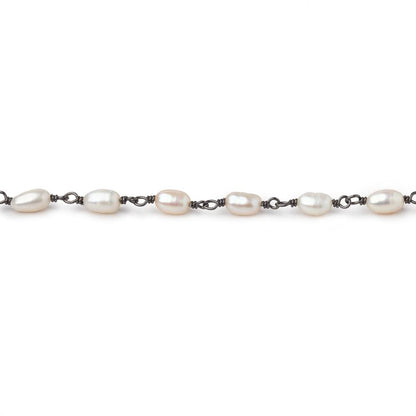 5-6mm White Oval Freshwater Pearls on Black Gold .925 Chain