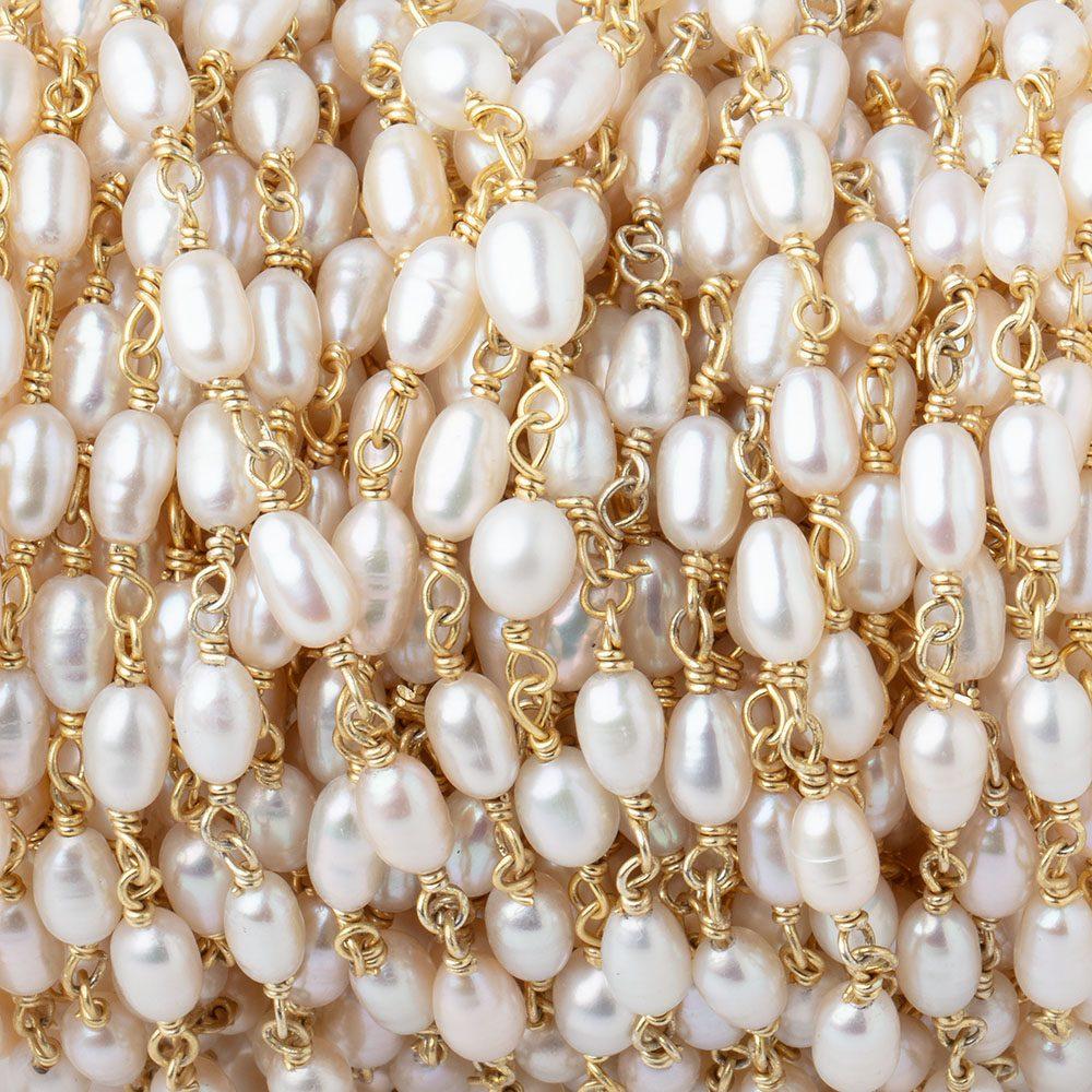 5-6mm White Oval Freshwater Pearls on Vermeil Chain