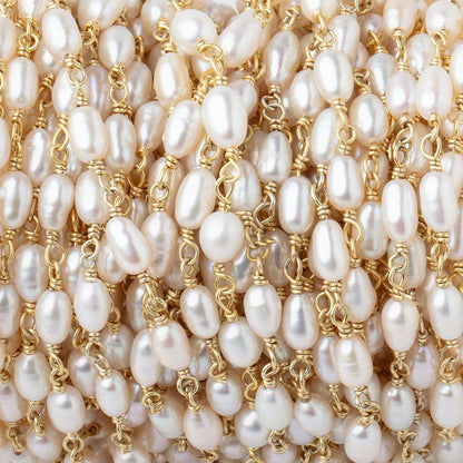 5-6mm White Oval Freshwater Pearls on Vermeil Chain