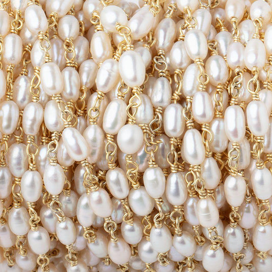 5-6mm White Oval Freshwater Pearls on Vermeil Chain