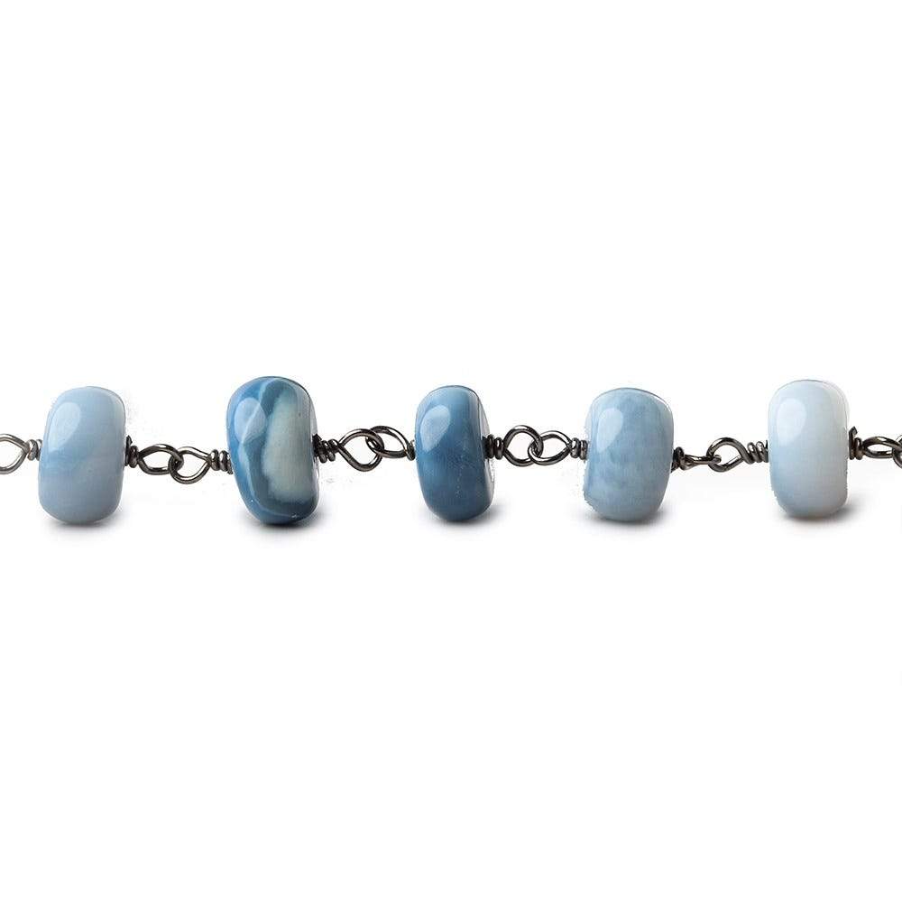 5-7mm Owyhee Blue Opal plain rondelle Black Gold .925 Silver Chain by the foot