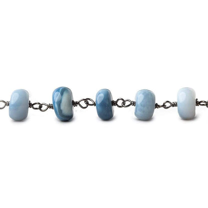 5-7mm Owyhee Blue Opal plain rondelle Black Gold .925 Silver Chain by the foot